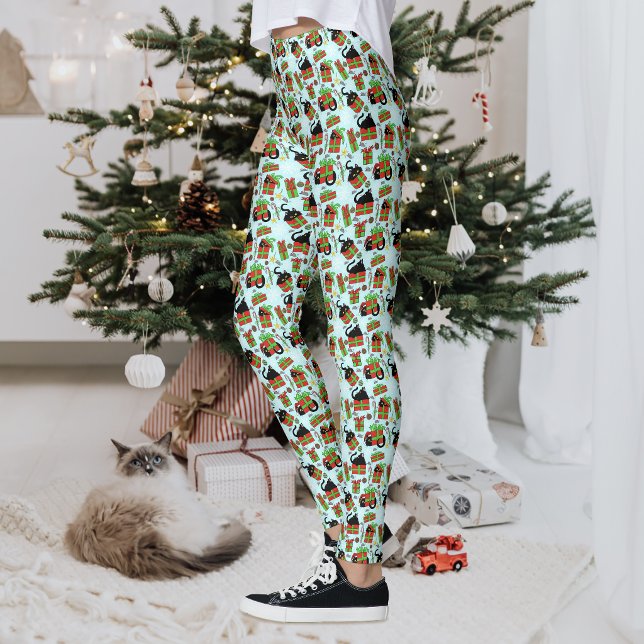 Svarta katters julpresentmönster leggings (Skapare uppladdad)