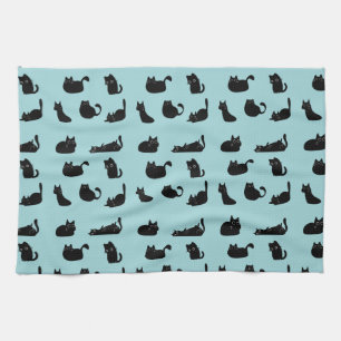 Svarta Katters Mönster Kökshandduk