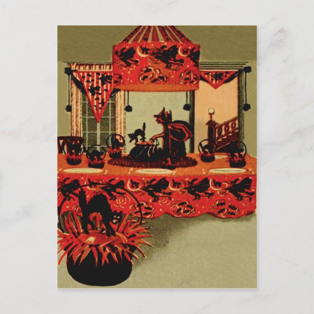 Svarta kattkattret halloween fest Måne Helg Vykort (Framsida)