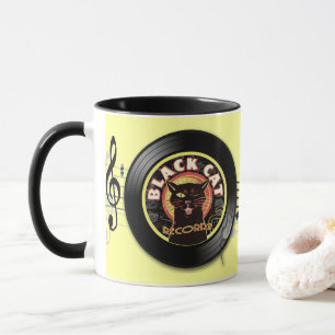 Svarta kattrekord Retro Jazz Mugg - vinyletikett K