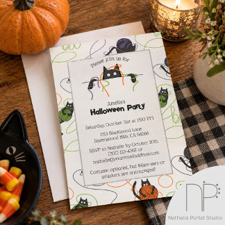 Svarta Kattrullar Stavar Boo Halloweenfest Inbjudningar