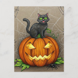 Svarta Kattspindlar Pumpa Halloween Postkort Vykort
