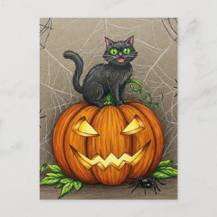 Svarta Kattspindlar Pumpa Halloween Postkort Vykort