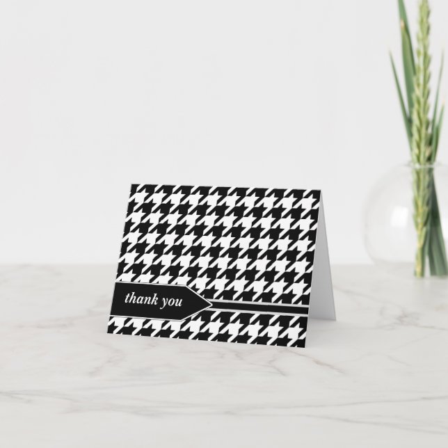 Svarta Klassiska Houndstooth Tacksamhetskort Tack Kort (Framsida)