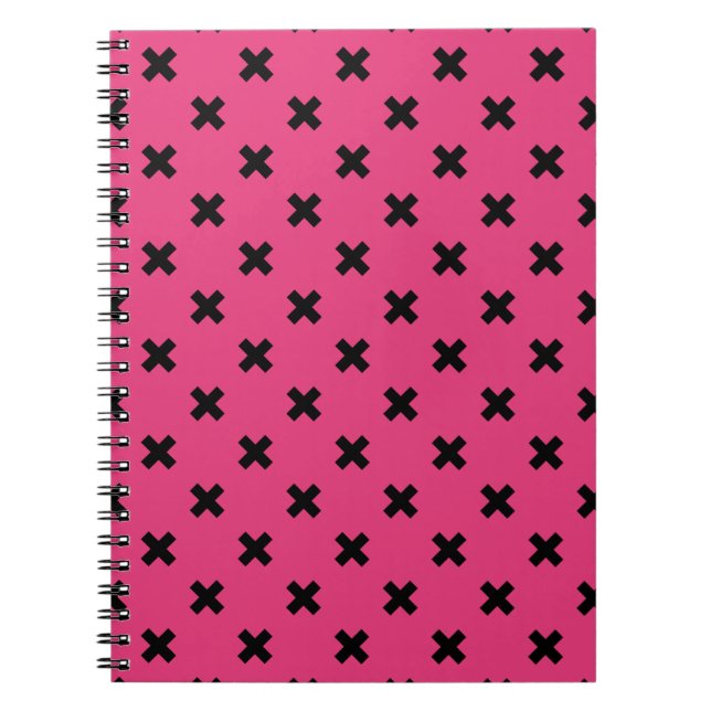 Svarta kor stygn på fuchsia anteckningsbok (Framsidan)