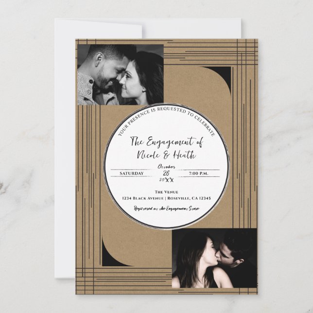 Svarta Kraft Minimalistiska Moderna Linjer Förlovn Inbjudningar (Framsida)