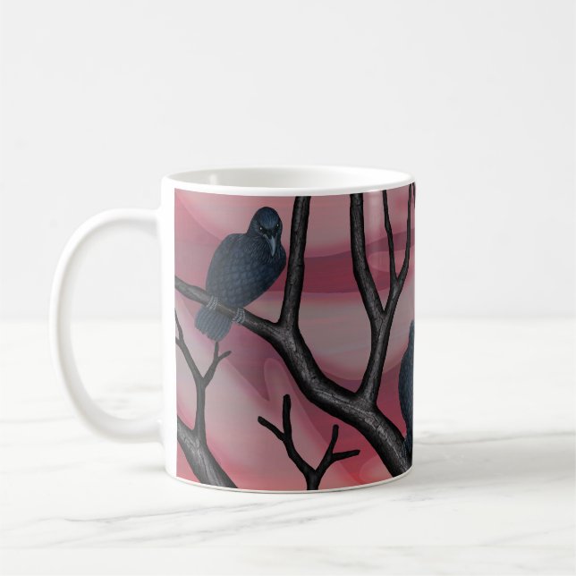 svarta kråkor och spöken vid solnedgång kaffemugg (Vänster)