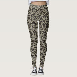 Svarta krämfärgade Paisley-mönstrade Leggings
