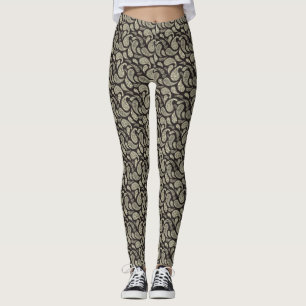 Svarta krämfärgade Paisley-mönstrade Leggings