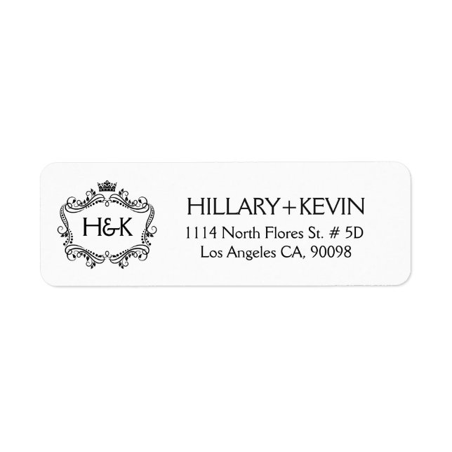 Svarta Krona och Blommigt Ram Returadress Etikett (Framsidan)