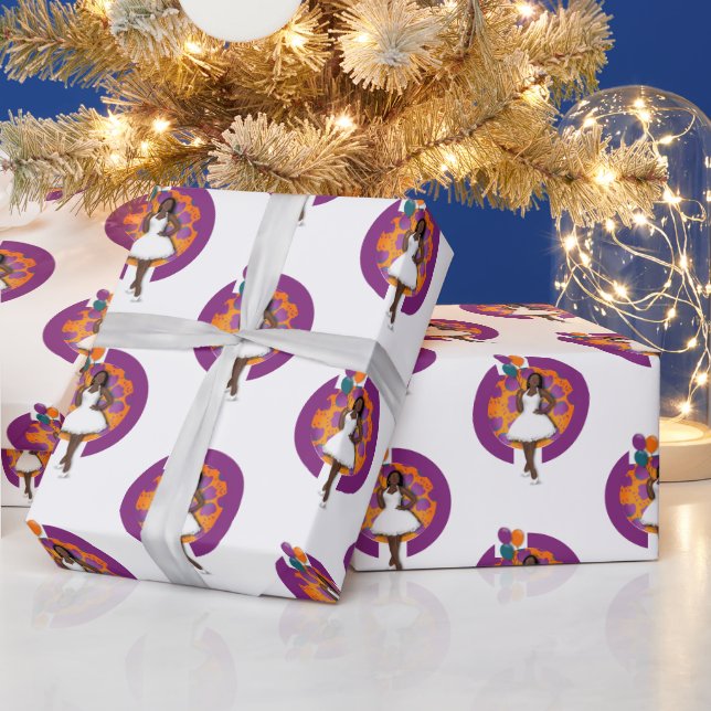 Svarta kvinnliga bröllopsfestballonger & blommor presentpapper (Helgdagar)