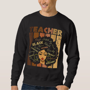 Svarta kvinnliga lärare Afro Retro Black History M Lång Ärmad Tröja