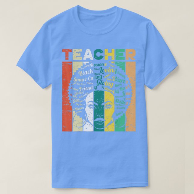 Svarta kvinnliga lärare Afro Retro Black History M T Shirt (Design framsida)