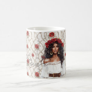 Svarta kvinnliga rosor krans falskt trä blomster k kaffemugg