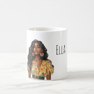 Svarta kvinnliga vattenmelonörhängen kaffemugg
