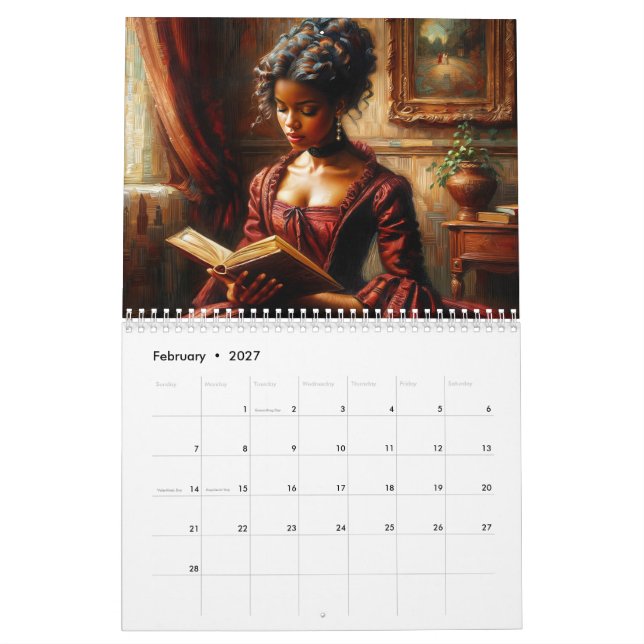 Svarta Kvinnor som Lässer Böcker Konst Kalender (Feb 2027)