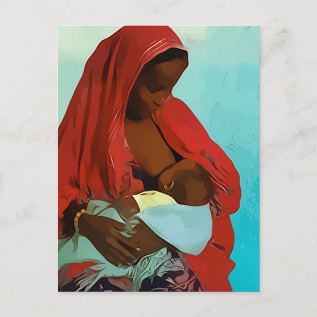 svarta kvinnor som matar barn vykort (Framsida)