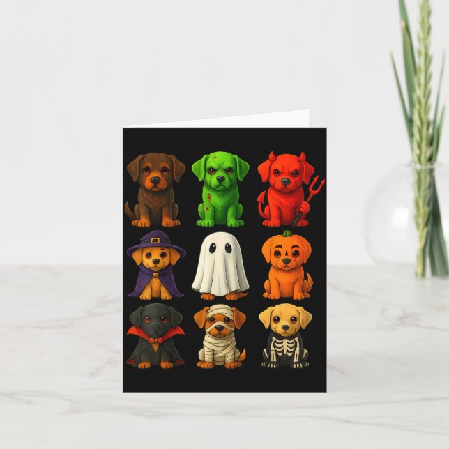 Svarta Lab Halloween Labrador Valpar I Dräkt Kort (Framsida)