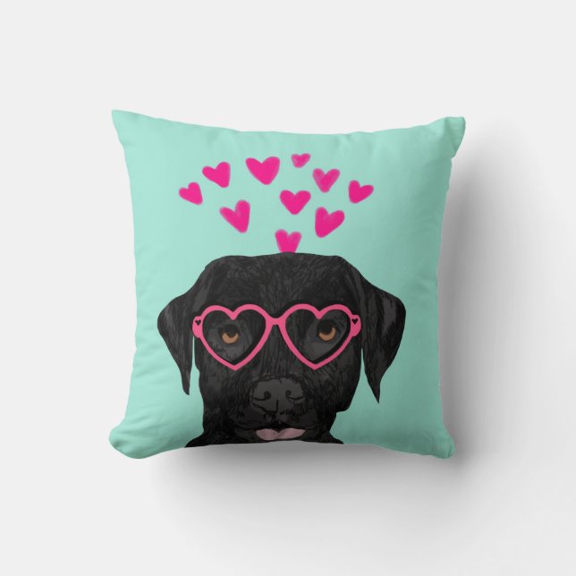 Svarta Labrador-Valentineser Kärlek Pillow Kudde (Framsida)