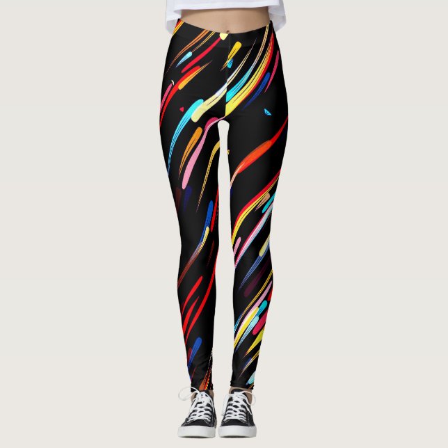 Svarta leggings med färgglatt motiv av fallande me (Framsida)