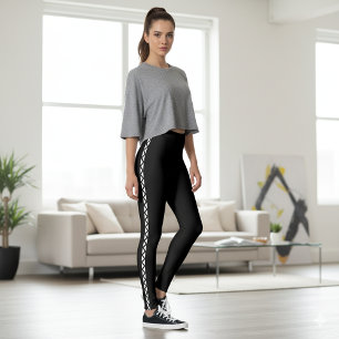 Svarta Leggings med Klassisk Vit Sidostripe