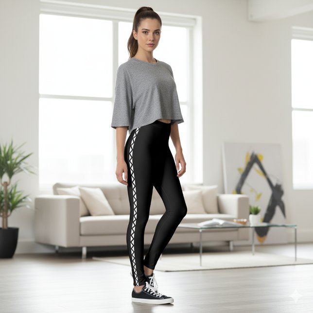 Svarta Leggings med Klassisk Vit Sidostripe (Black Leggings with Classic White Side Stripe)