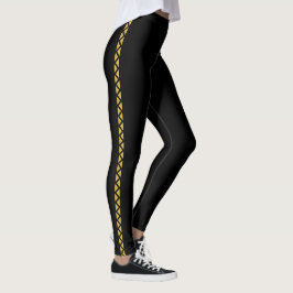Svarta Leggings med Kraftig Metallisk Guld Sidostr