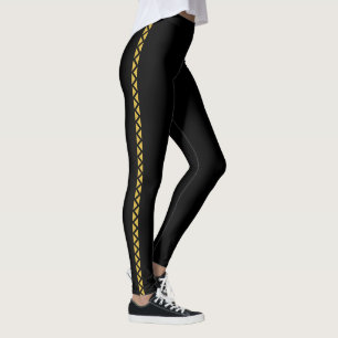 Svarta Leggings med Kraftig Metallisk Guld Sidostr