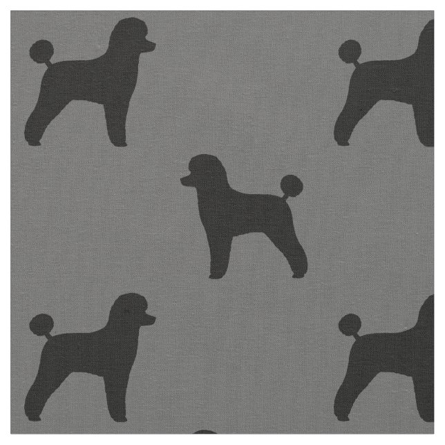 Svarta Leksak Pudel Silhouettes Mönster| Hund älsk Tyg (Närbild)