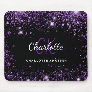 Svarta lila glitter monogram initails namn musmatta