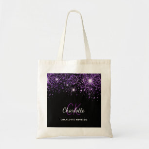Svarta lila glittermonogram initialer tygkasse