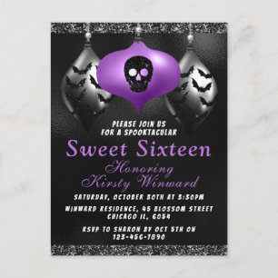 Svarta lila Halloween-ornamenten Sweet 16 Vykort