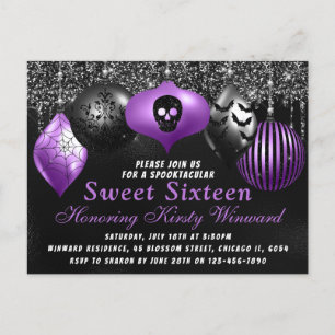 Svarta lila halloween-ornamenter Sweet 16 Vykort