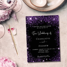 Svarta lilan glitter elegant bröllop inbjudan vykort