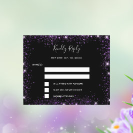 Svarta lilan glitter elegant bröllop OSA kort