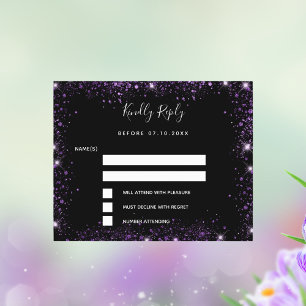 Svarta lilan glitter elegant bröllop OSA kort