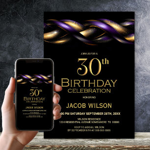 Svarta Lilan Guld 30års födelsedag Party Inbjudningar