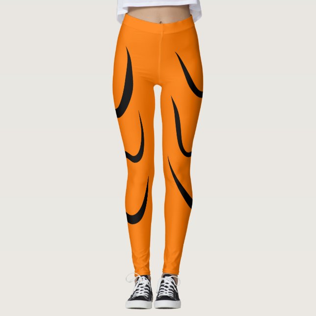 Svarta linjer ränder och orange färg leggings (Framsida)