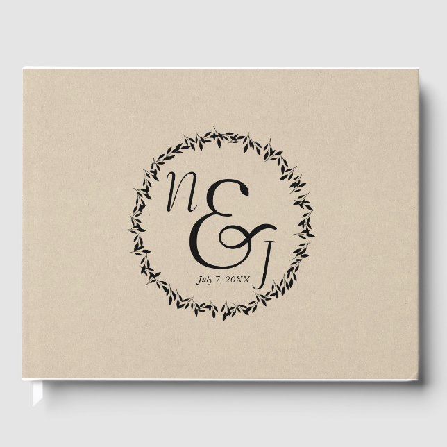 Svarta Löv, botaniska, modern Kraft Bröllop Gästböcker (Framsida)