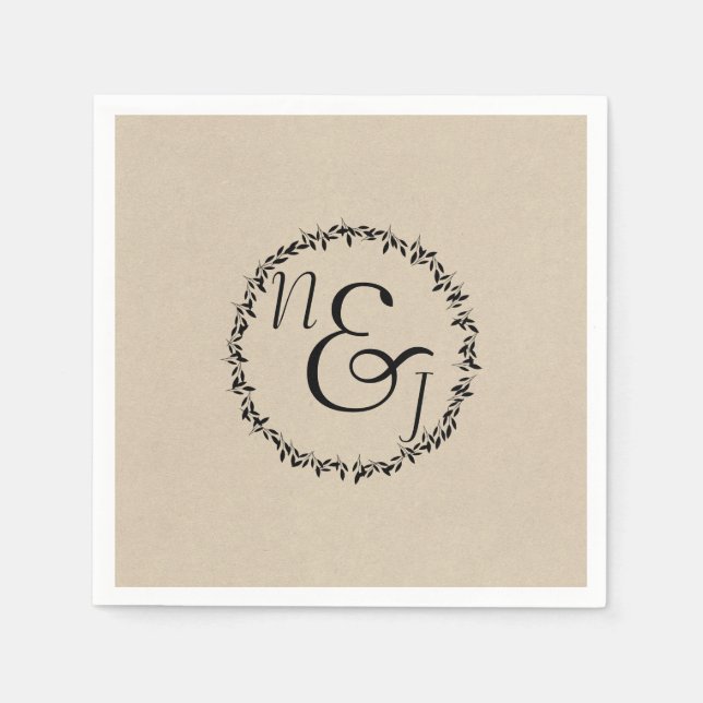 Svarta Löv, botaniska, modern Kraft Bröllop Pappersservett (Framsidan)