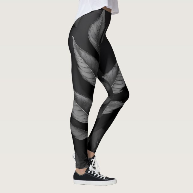Svarta Löv Mönster Leggings (Höger)