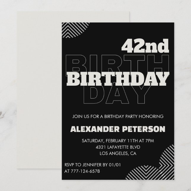 Svarta Män 42-års födelsedagsfest inbjudningar (Fram/baksida)