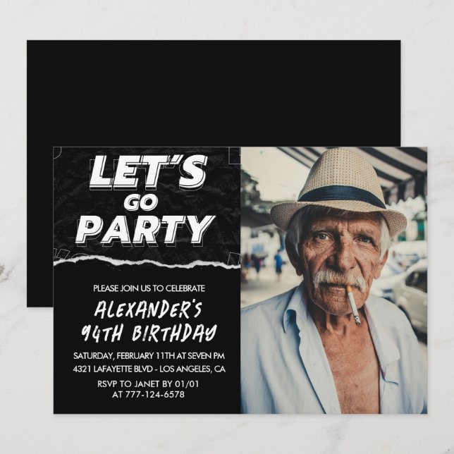 Svarta Män Foto LÅT OSS FESTA 94-årsdag Inbjudningar (Fram/baksida)