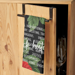 Svarta månadshistorik med blommor kökshandduk