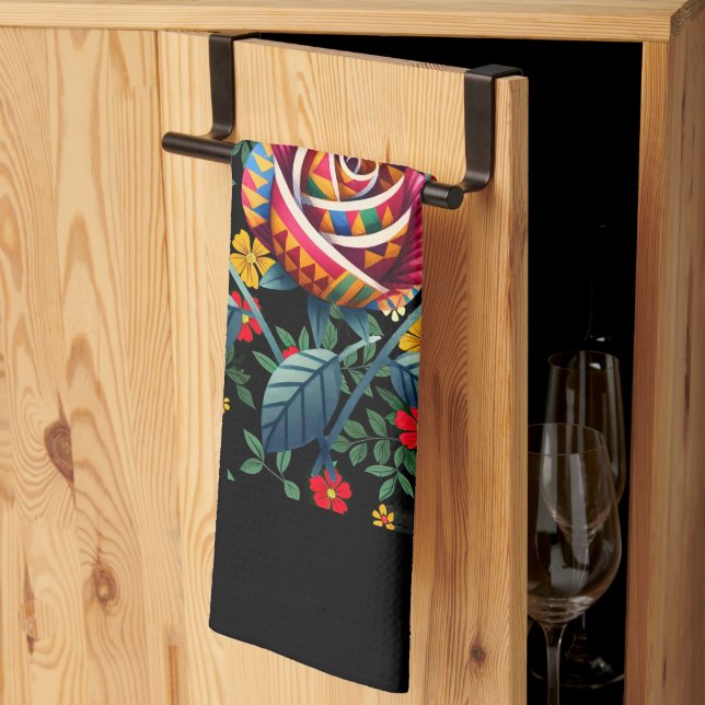 Svarta månadshistorik med blommor kökshandduk (Thirds Fold)