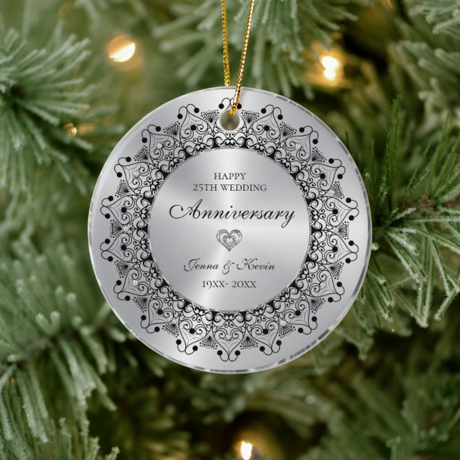 Svarta mandala på Guld 25:e Bröllop-årsdagen Julgransprydnad Keramik (Träd)