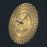 Svarta mandala på guld 50:e bröllop-årsdagen stor klocka<br><div class="desc">Svarta mandalabilen på guld tonbakgrunden,  anpassadet guld bröllop-årsdagen. Att fira 50 år av anpassade från lycklig minnen.</div>