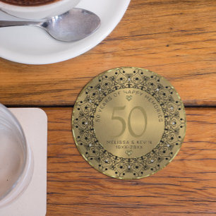 Svarta Mandala på Guld 50:e Bröllop-årsdagen Underlägg