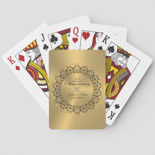 Svarta mandala på Guld vid 50:e Bröllop-årsdagen Casinokort (Baksidan)