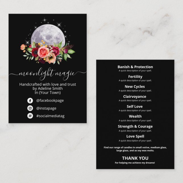 Svarta Måne och stjärnor stavar Burk och sats Visitkort (Fram/baksida)